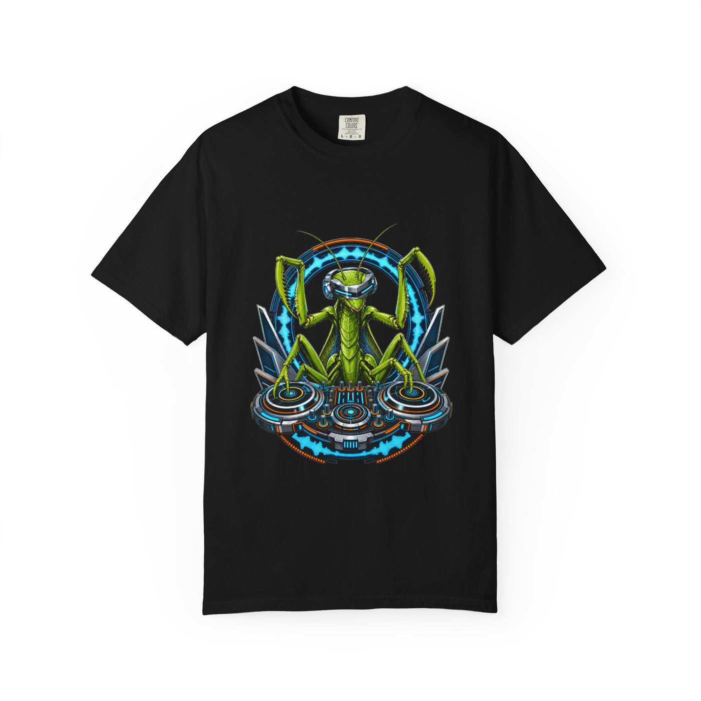 Retro Futurist Praying Mantis DJ Graphic Tee