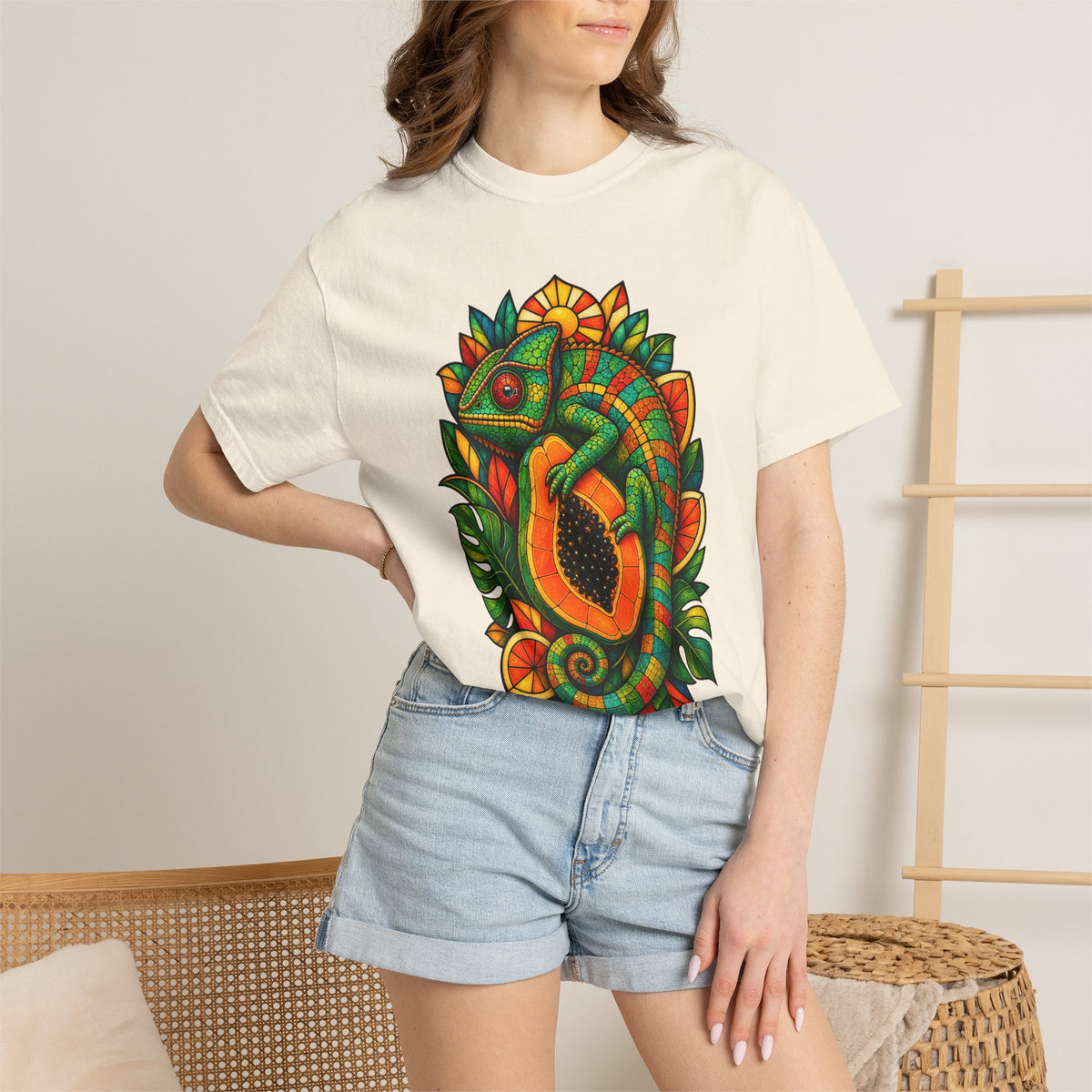 Stained Glass Papaya Chameleon Graphic Tee