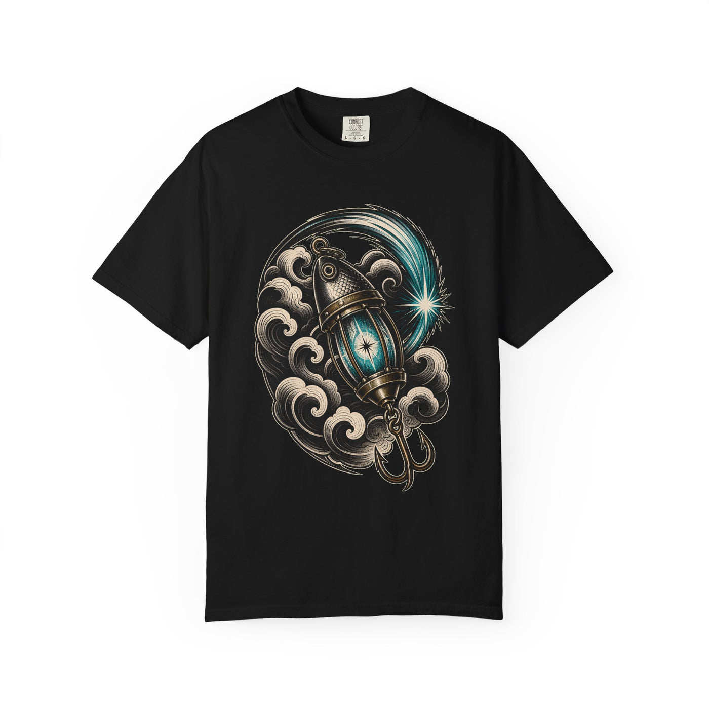 Blackwork Comet Fishing Lure Lantern T-Shirt Graphic