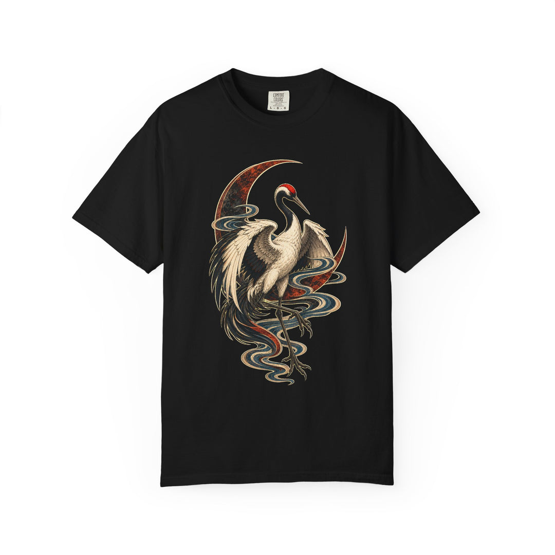 Obsidian Crane Eclipse Woodblock Graphic Tee