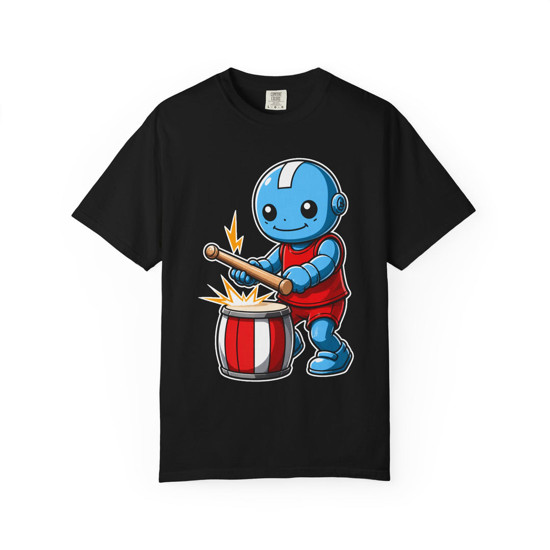 Blue Robot Drumbeat Mascot T-Shirt Graphic