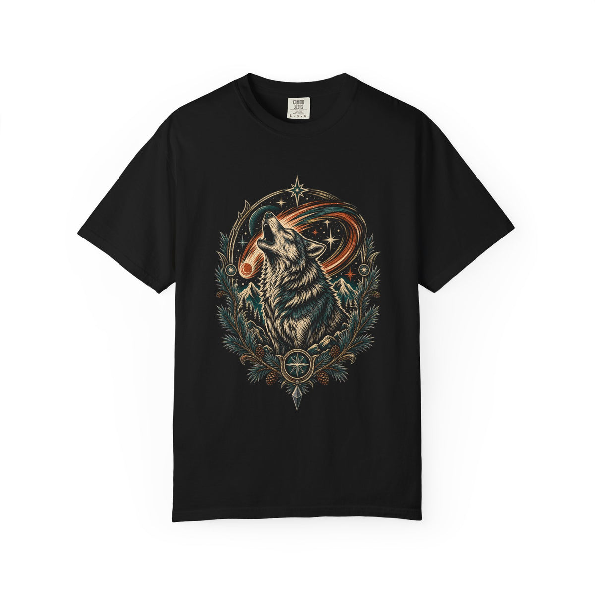 Woodcut Comet Wolf Graphic Tee