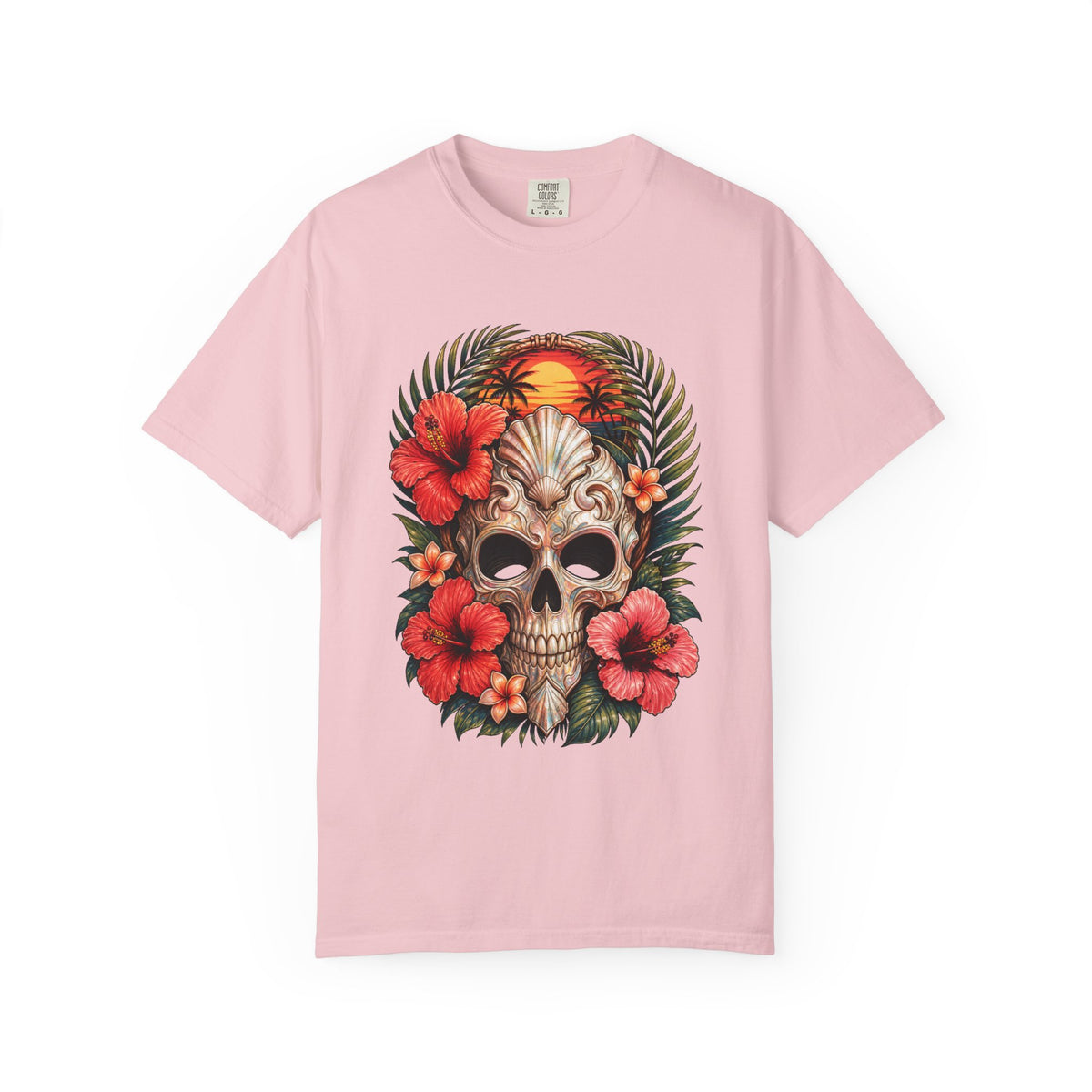 Tropical Hibiscus Skull Graphic T-Shirt