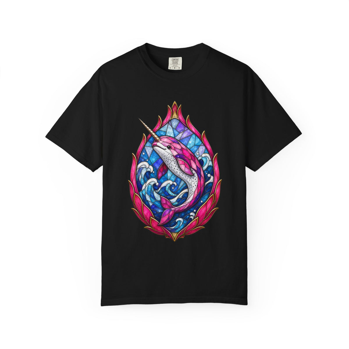Stained Glass Dragonfruit Narwhal Graphic Tee