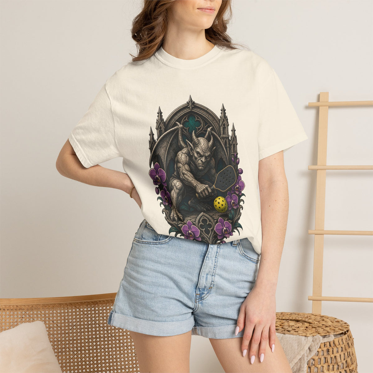 Gothic Pickleball Orchid Gargoyle T-Shirt Graphic