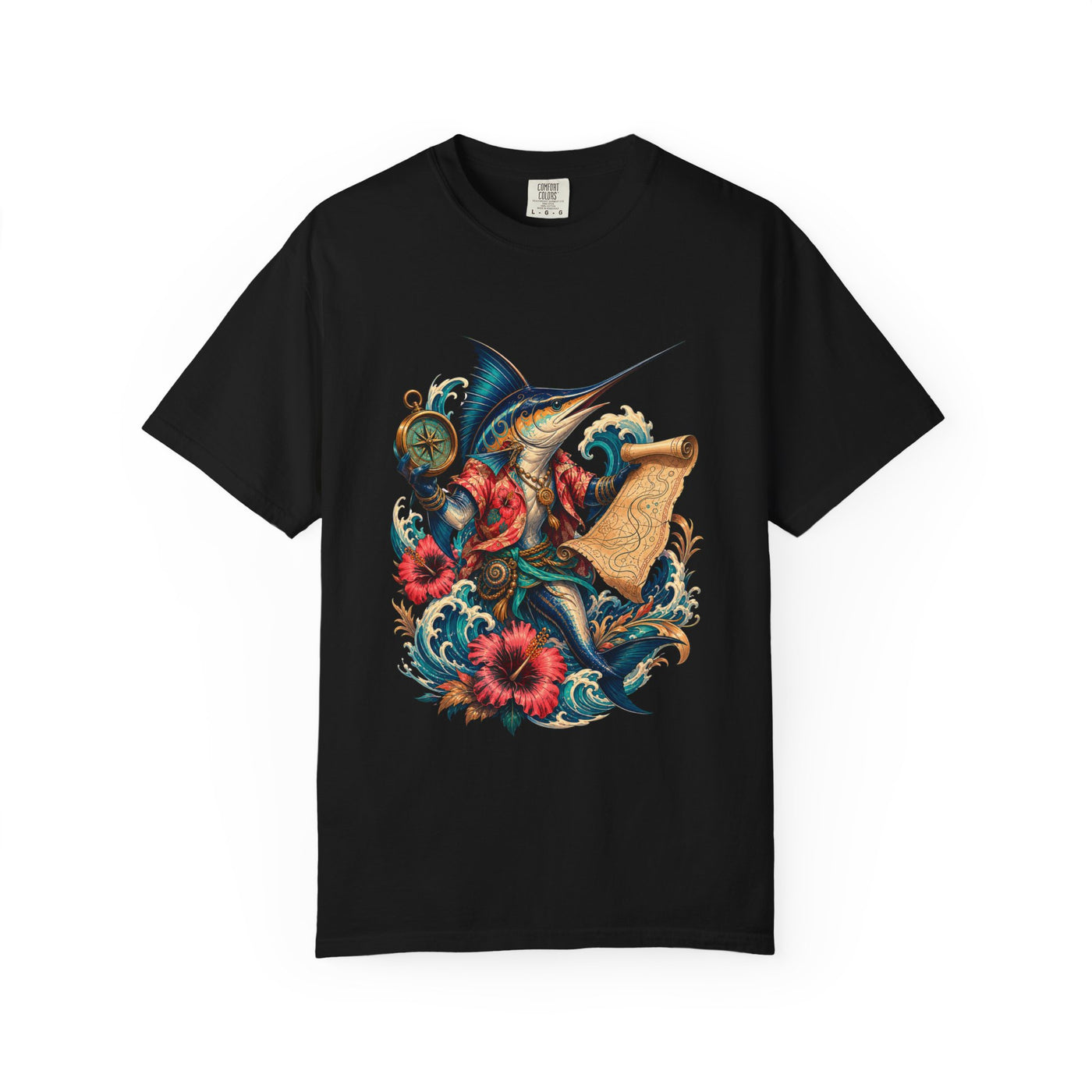 Hibiscus Swordfish Tide Cartographer T-Shirt Graphic