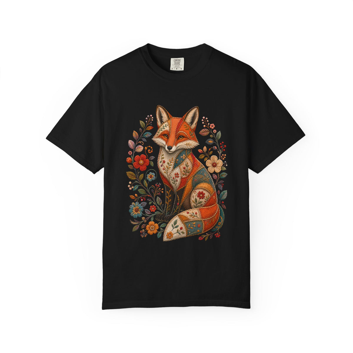 Patchwork Garden Fox Folk Art T-Shirt Graphic