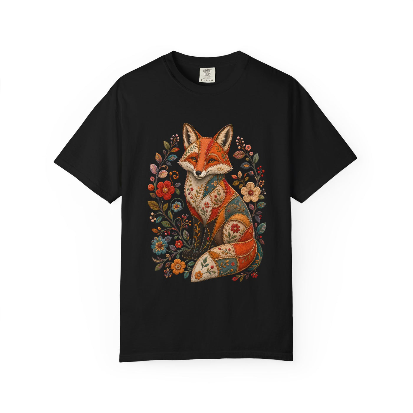 Patchwork Garden Fox Folk Art T-Shirt Graphic