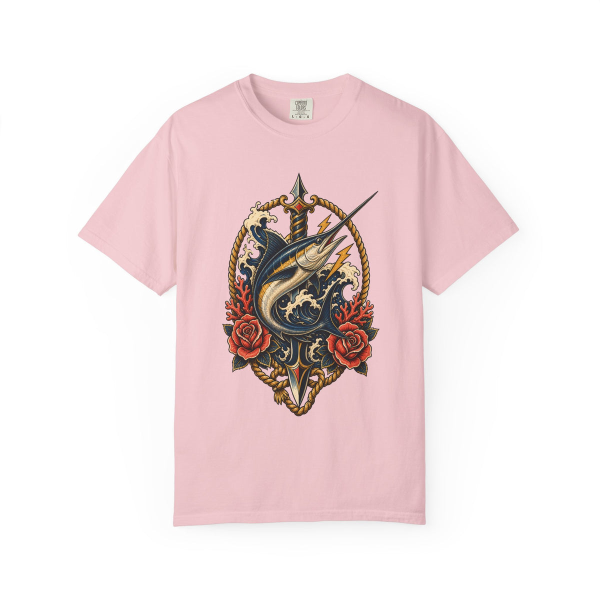 Tattoo Flash Swordfish Dagger Crest Graphic Tee