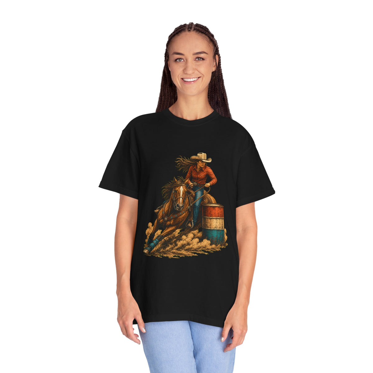 Barrel Racing Turn Western Scratchboard Graphic Tee