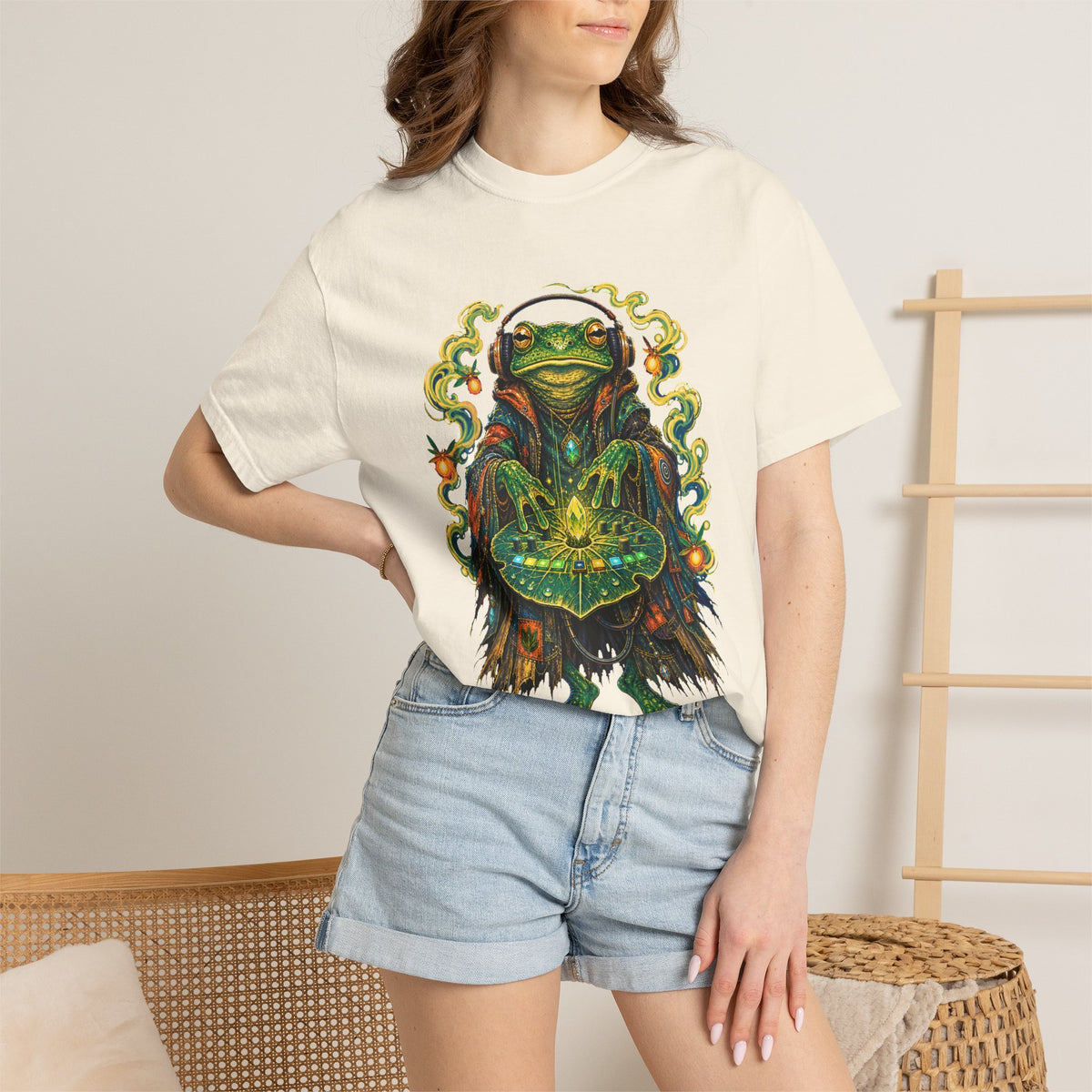 Neon Swamp Frog Synth Mage T-Shirt Graphic