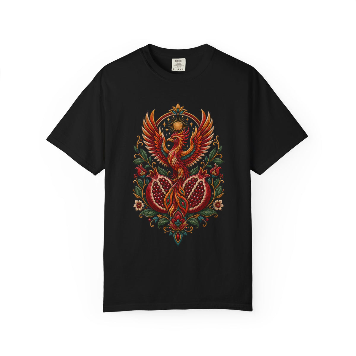 Embroidered Pomegranate Phoenix T-Shirt Graphic