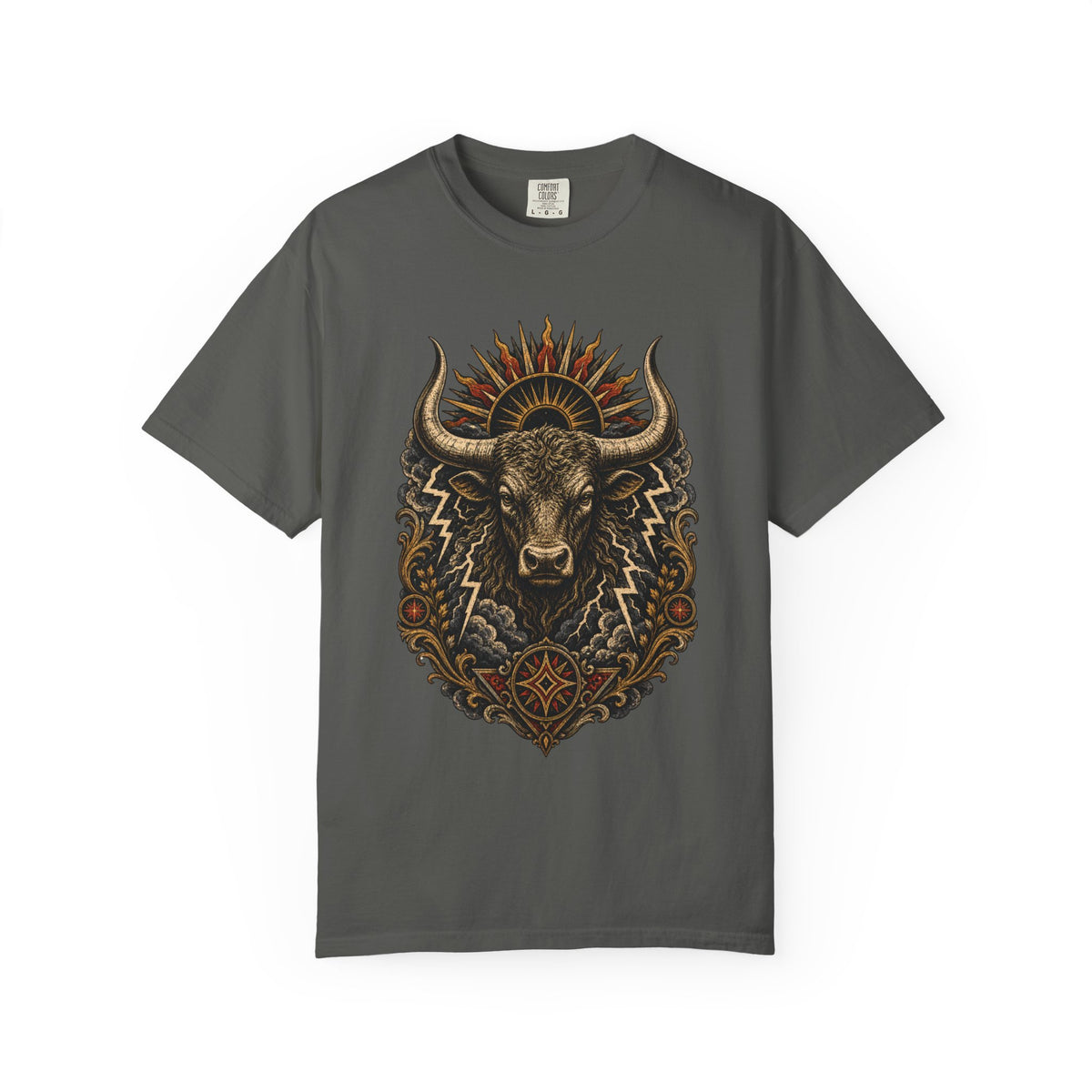 Woodcut Thunder Bull T-Shirt Graphic