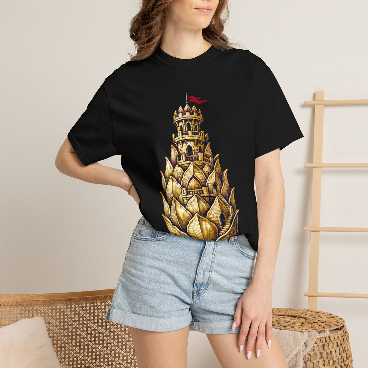 Artichoke Watchtower Medieval Woodcut Graphic Tee