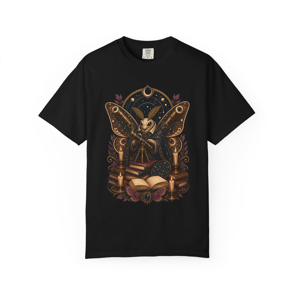 Dark Academia Library Moth Astronomer T-Shirt Graphic