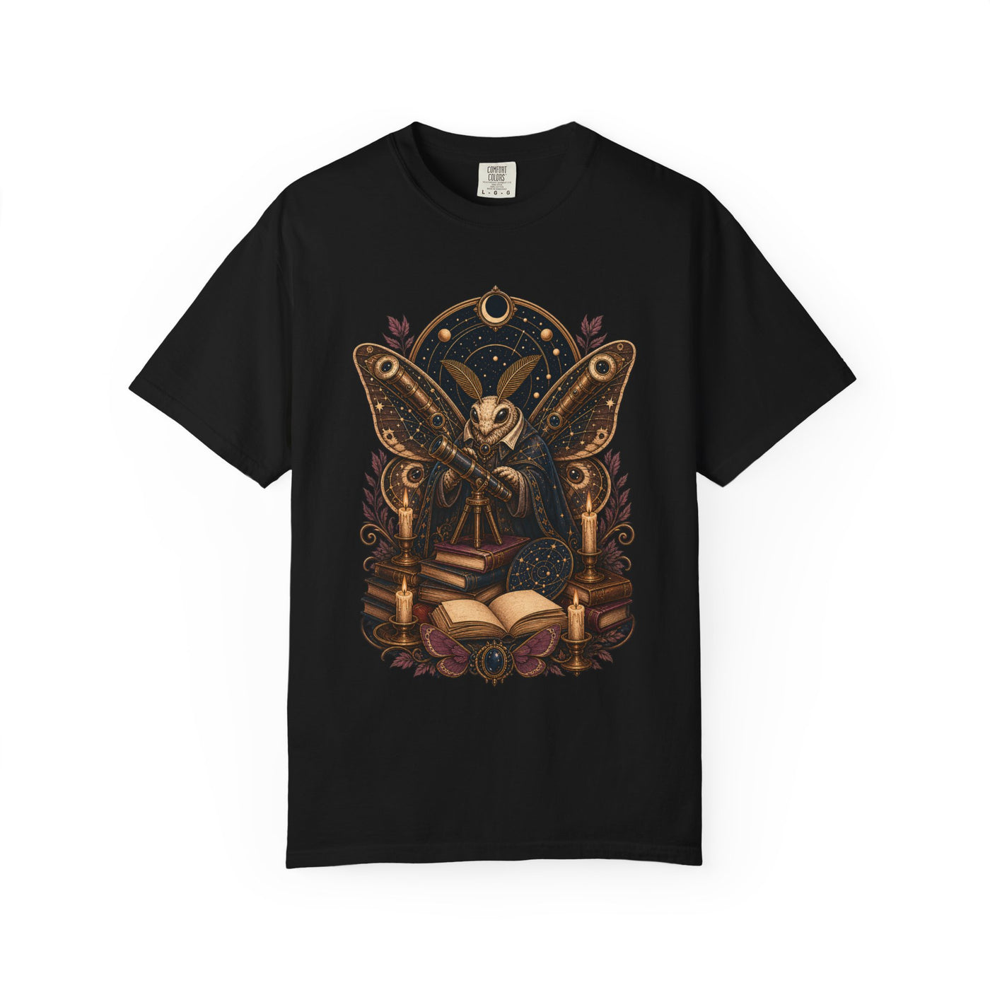 Dark Academia Library Moth Astronomer T-Shirt Graphic