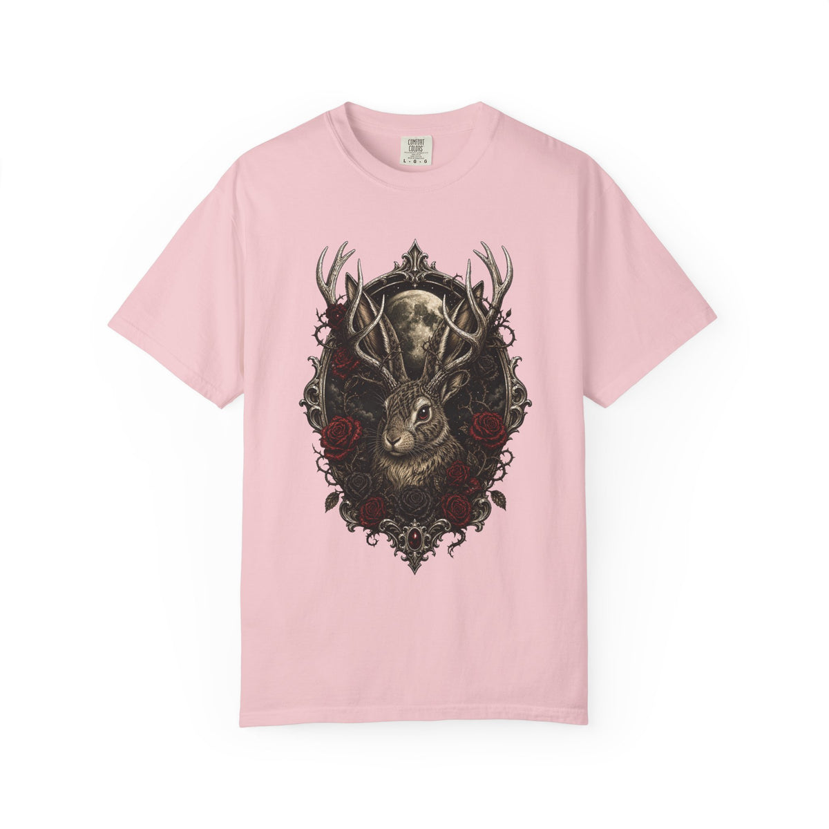 Gothic Black Rose Jackalope T-Shirt Graphic