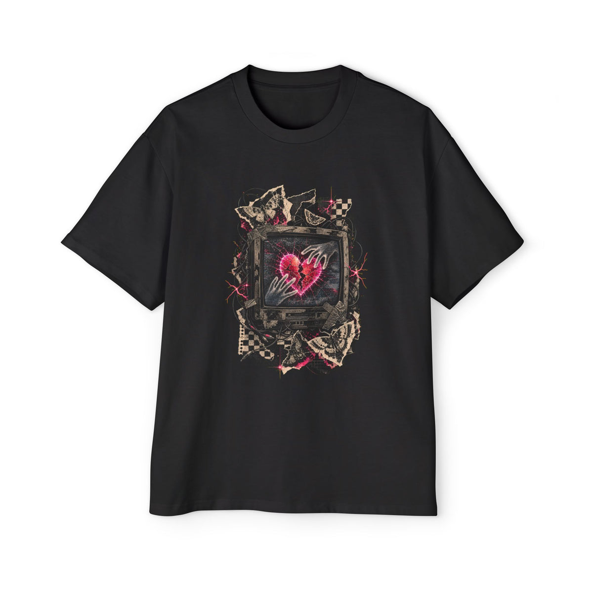 Broken Screen Valentine Heavy Oversized Emo Tee