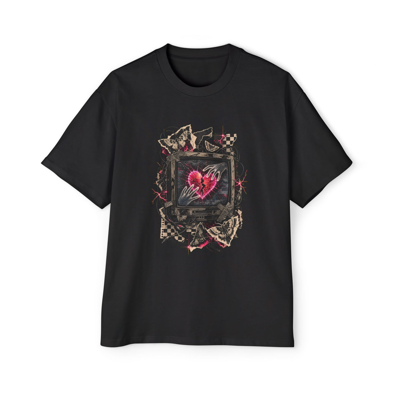 Broken Screen Valentine Heavy Oversized Emo Tee