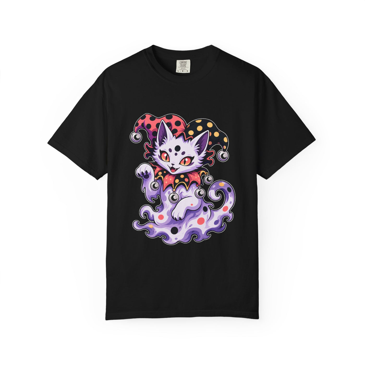 Polka-Dot Ghost Cat Jester T-Shirt Graphic