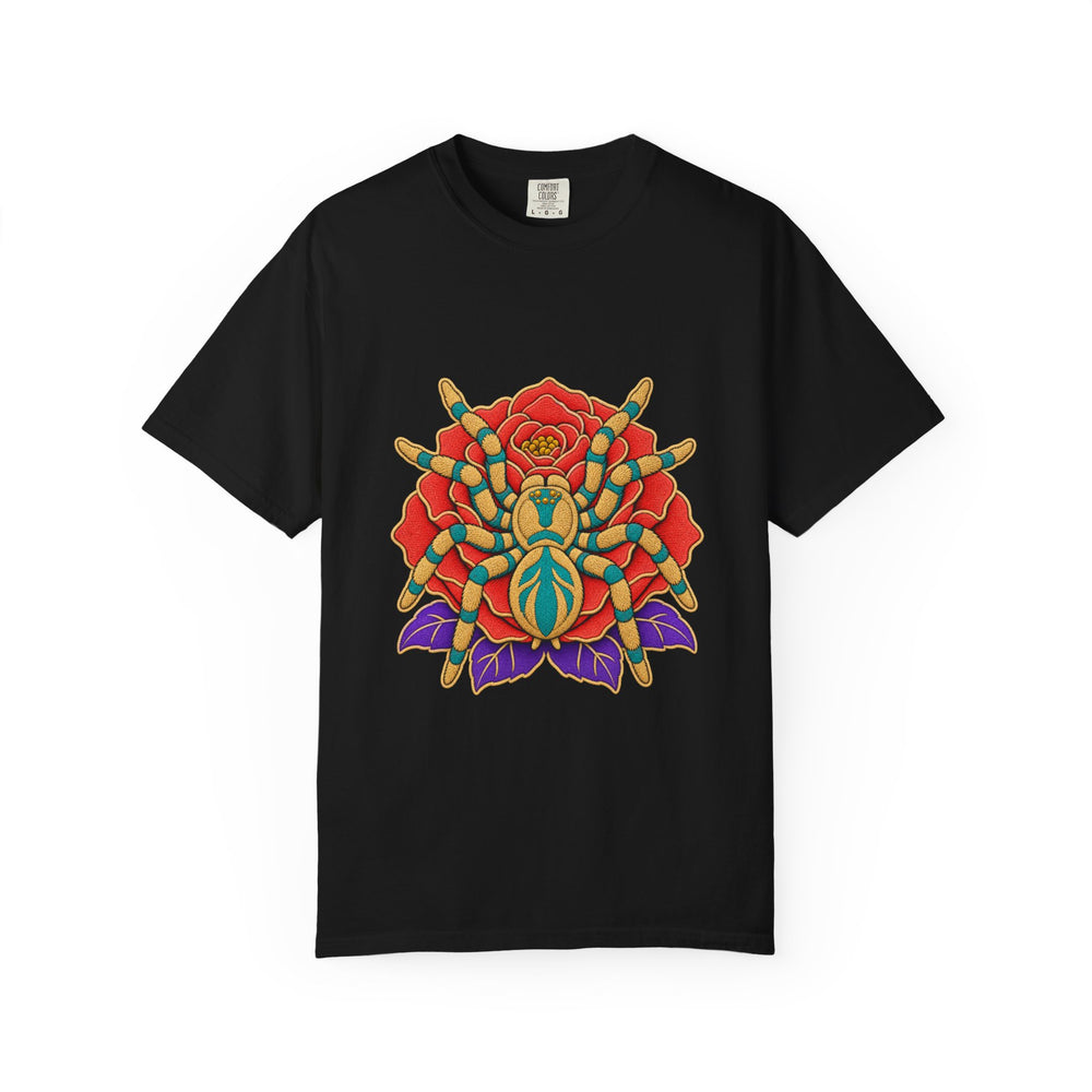 Desert Rose Tarantula Embroidered Western Graphic Tee graphic on a Black tee