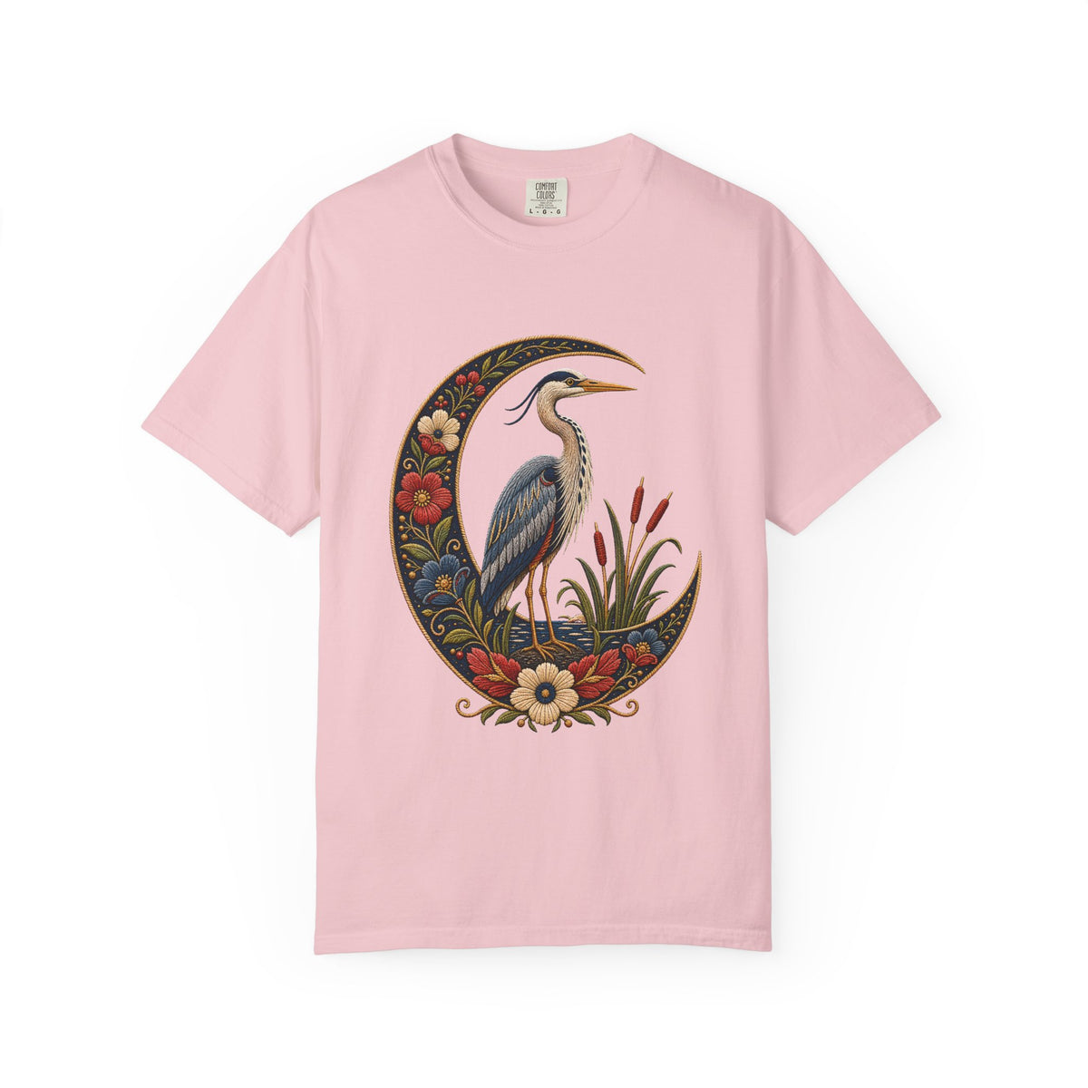 Folk Embroidery Moon Heron T-Shirt Graphic