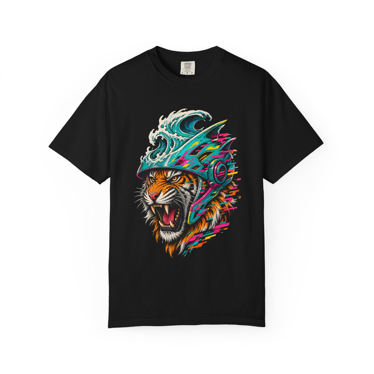 Glitch Surf Tiger Helmet Graphic Tee