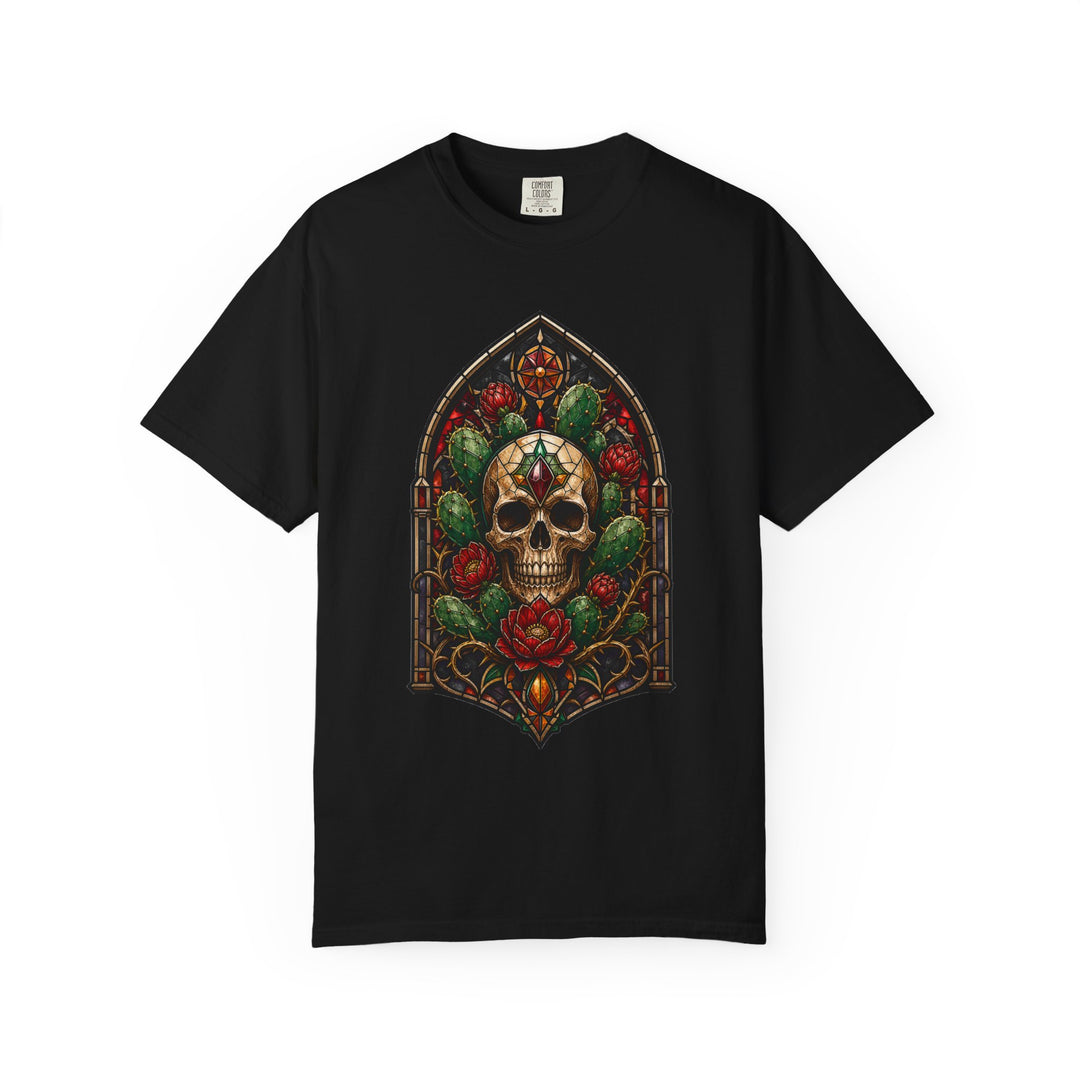 Gothic Cactus Skull Stained Glass T-Shirt Graphic