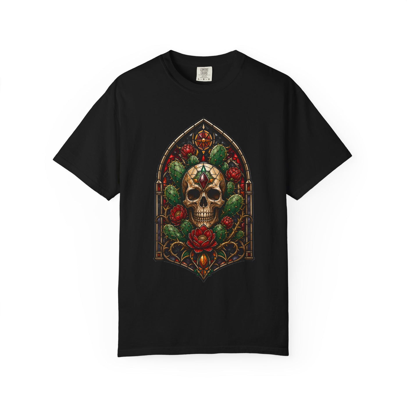 Gothic Cactus Skull Stained Glass T-Shirt Graphic