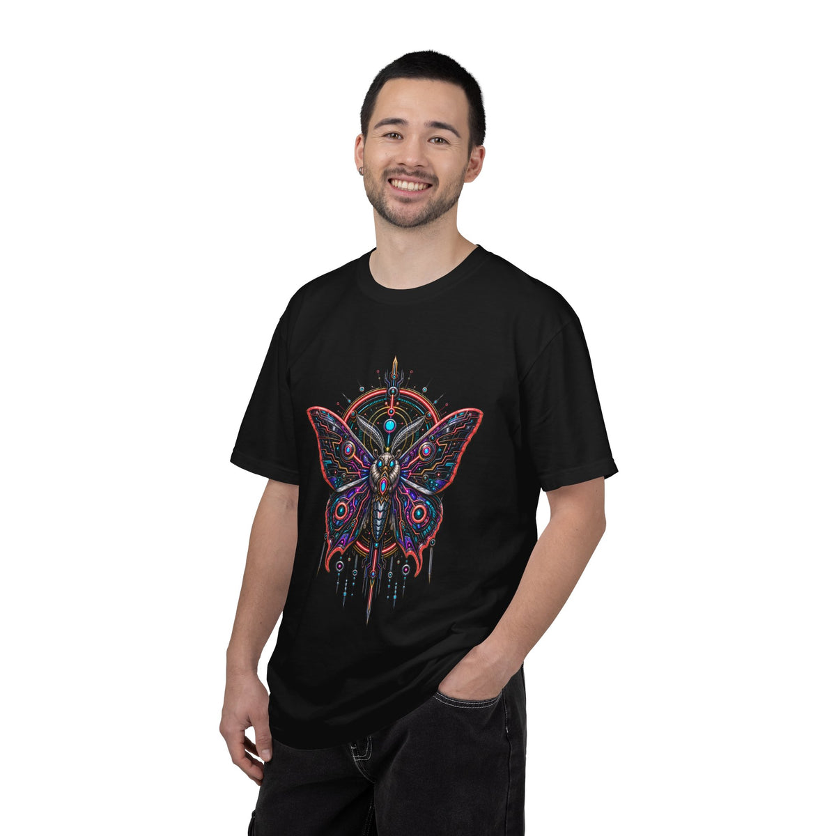 Cyber Moth Neon Emblem T-Shirt Graphic
