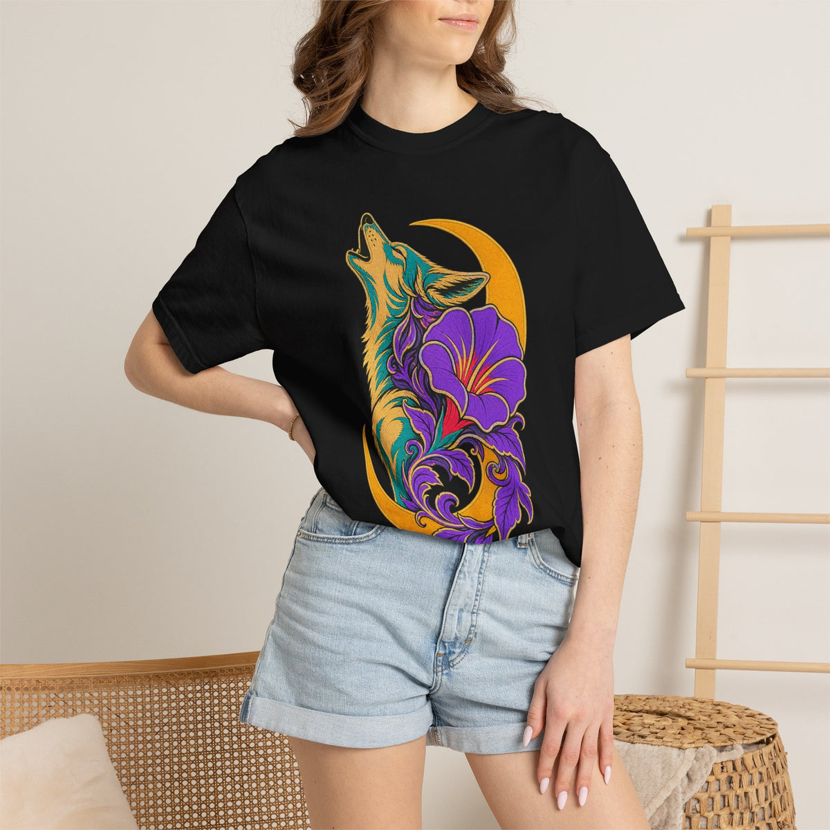 Moonflower Coyote Embroidered Western Graphic Tee