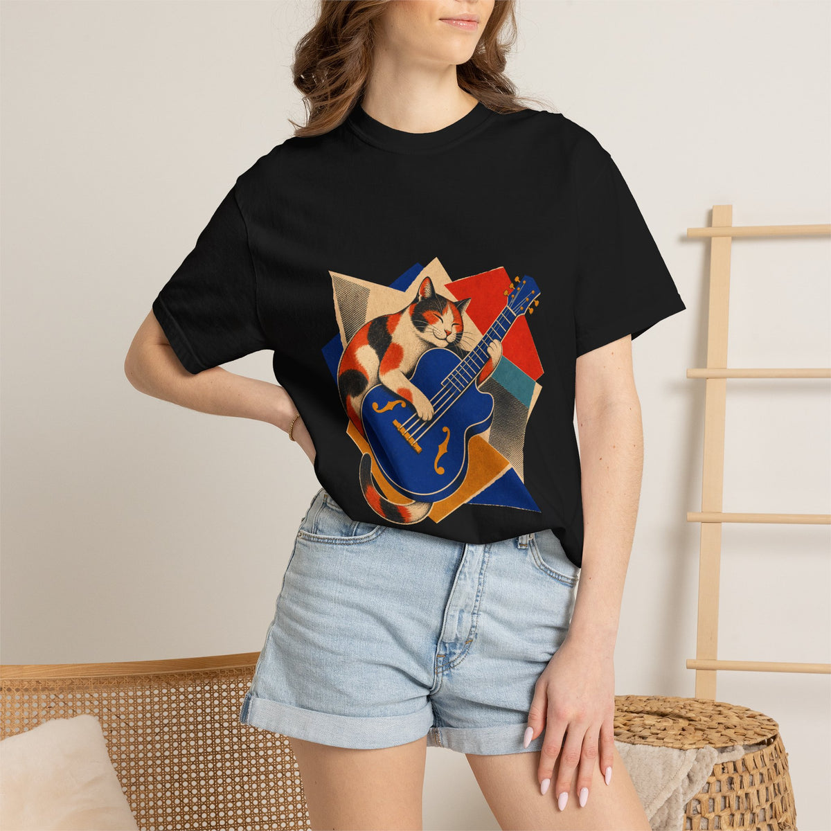 Calico Cat Jazz Guitar Hard-Bop Collage Graphic Tee