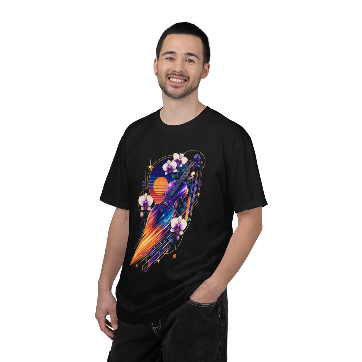 Vaporwave Meteor Violin Orchid T-Shirt Graphic