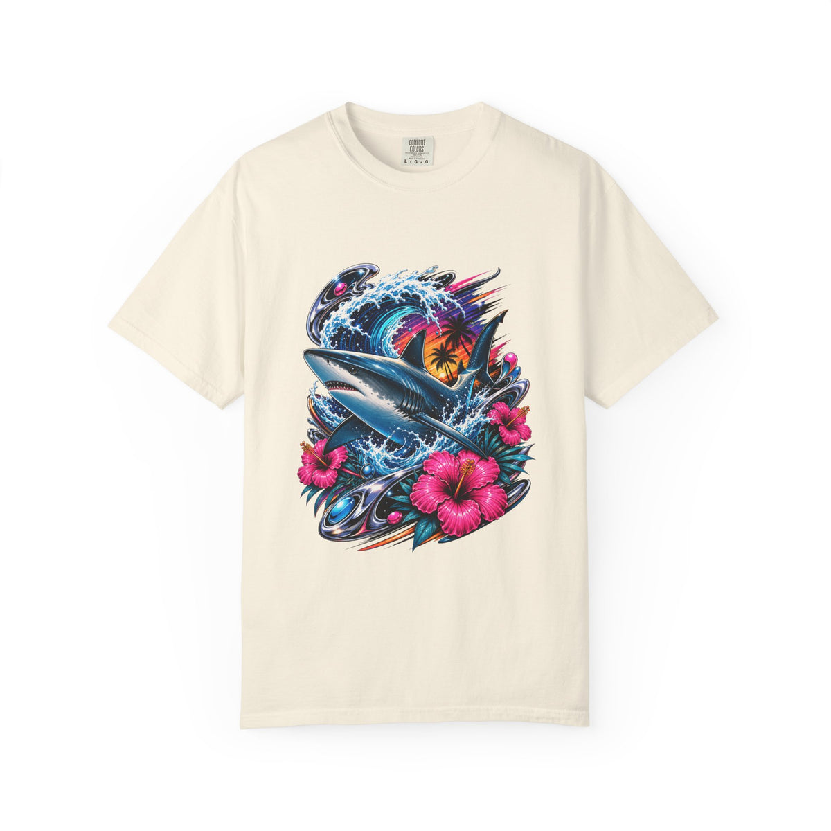Y2K Surf Hibiscus Shark T-Shirt Graphic