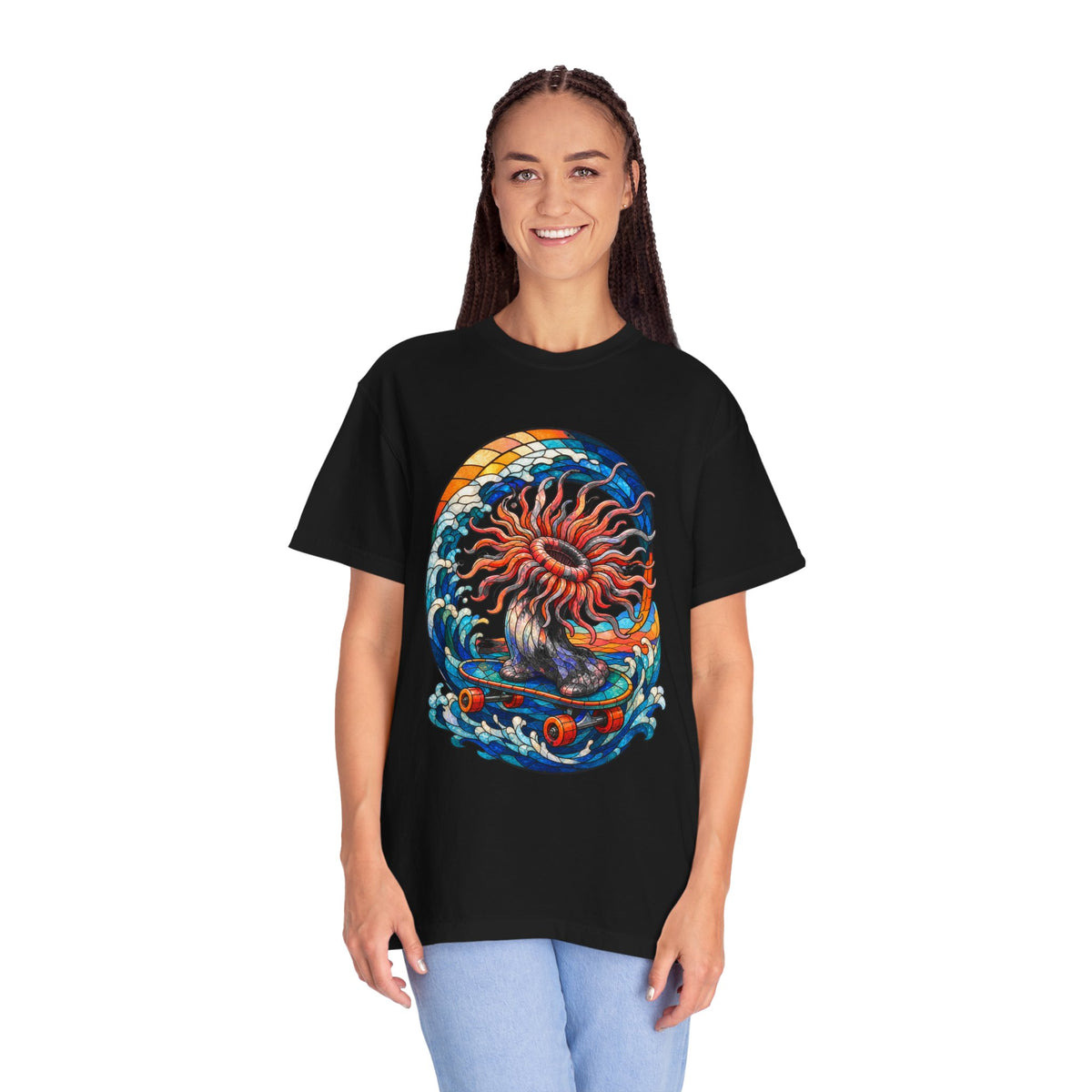 Stained Glass Skateboard Anemone T-Shirt Graphic