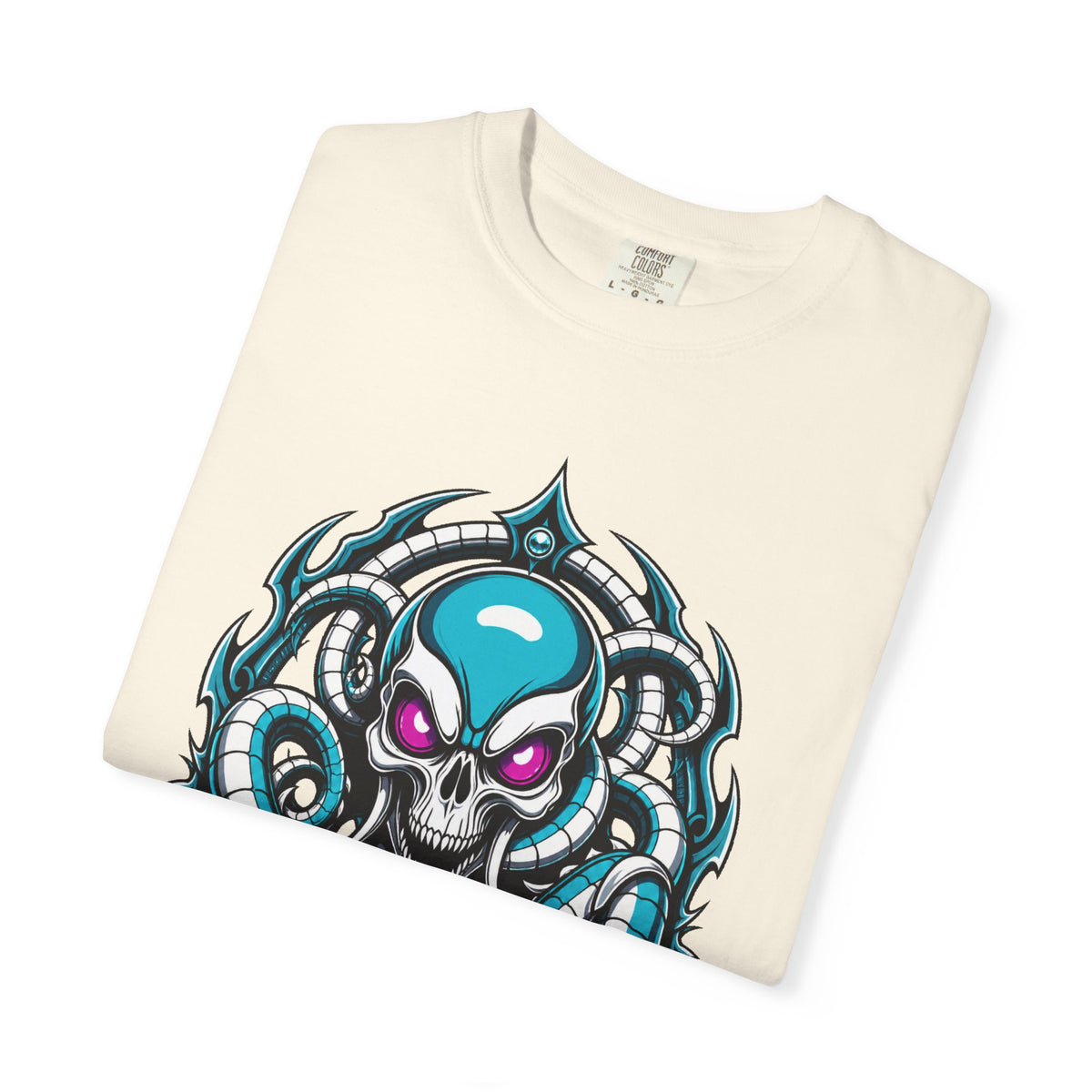 Neon Biomech Skull Tentacle T-Shirt Graphic