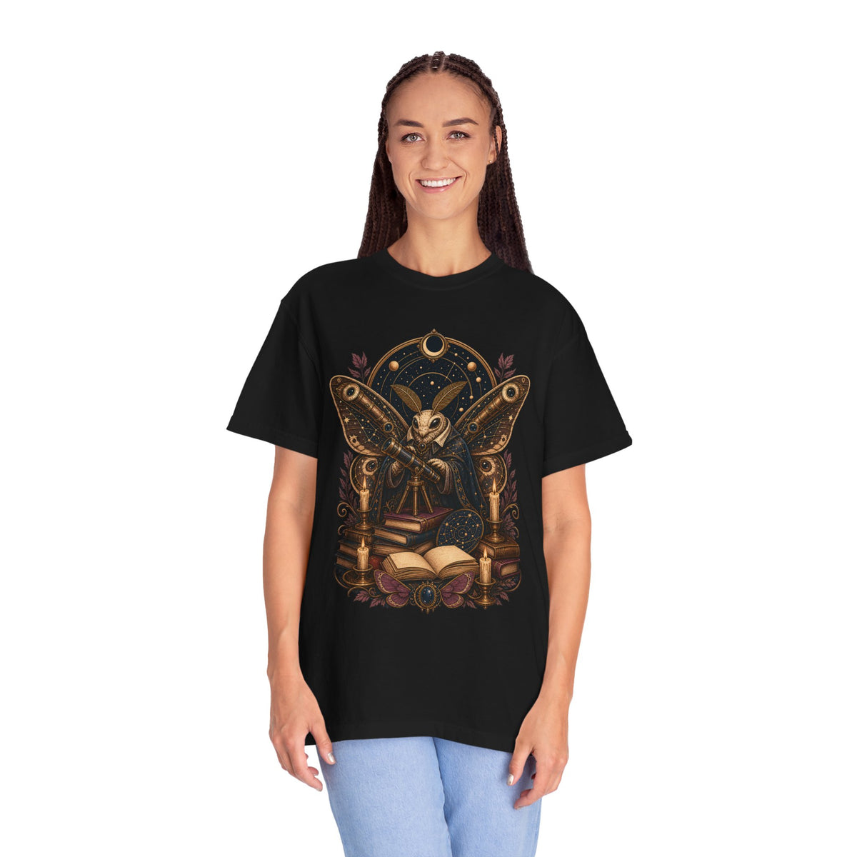 Dark Academia Library Moth Astronomer T-Shirt Graphic