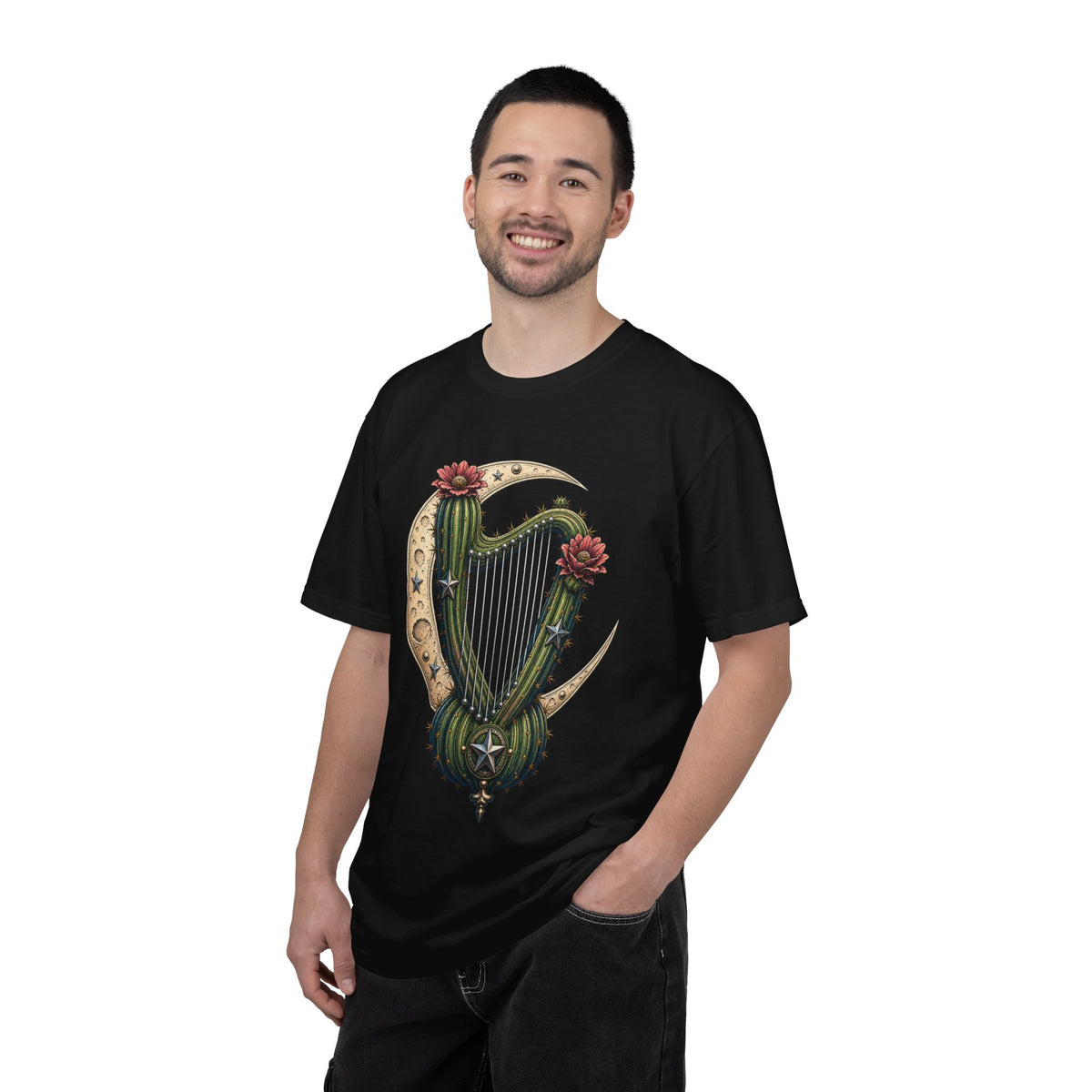 Western Moon Cactus Harp T-Shirt Graphic