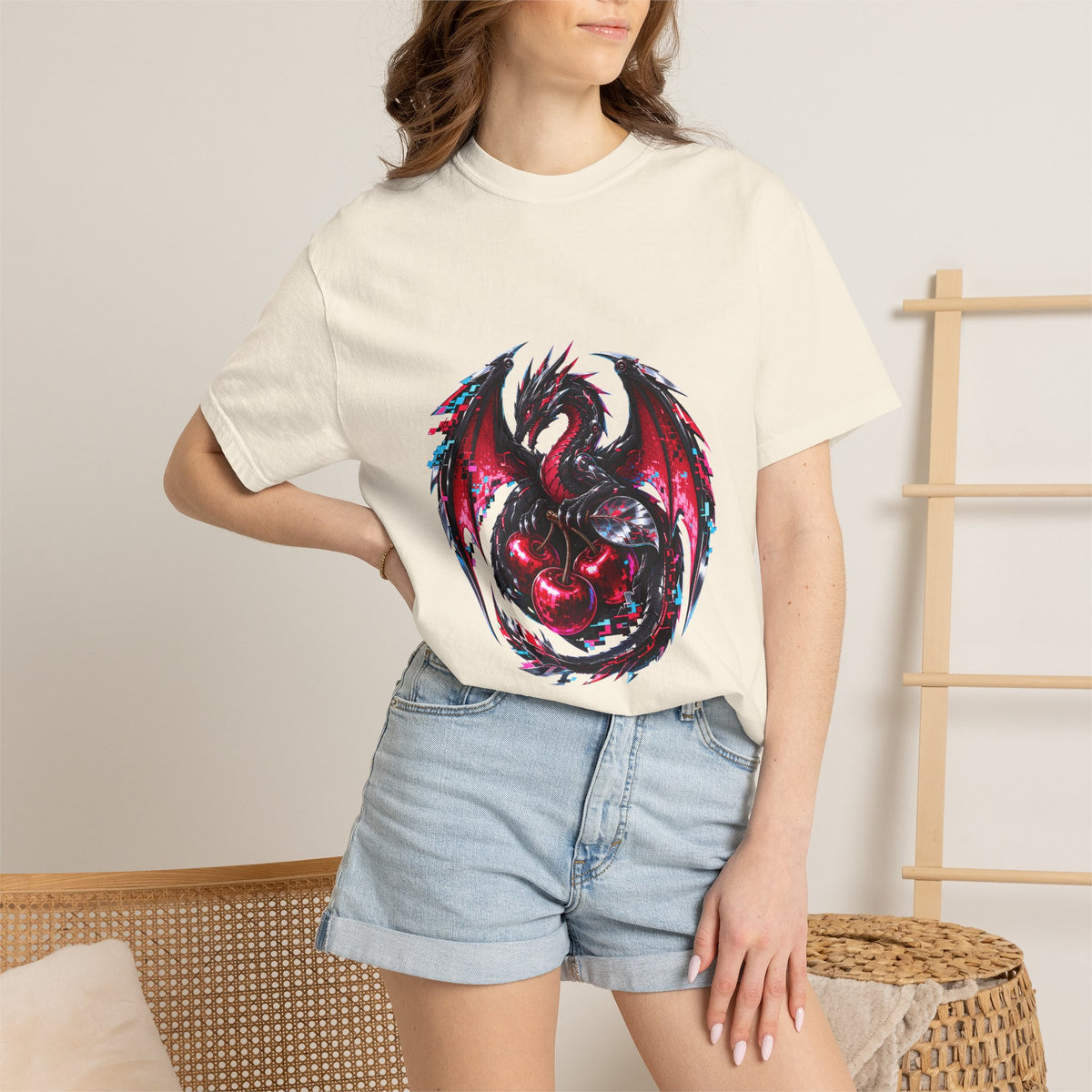 Cyber Glitch Cherry Wyvern Graphic Tee