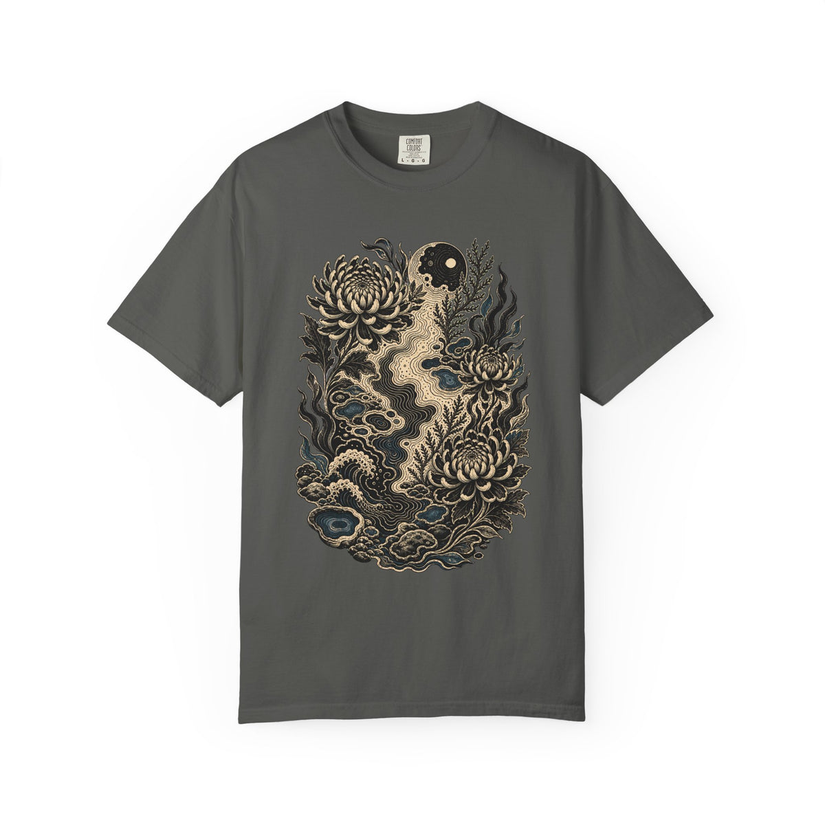 Blackwork Tide Map Florals T-Shirt Graphic