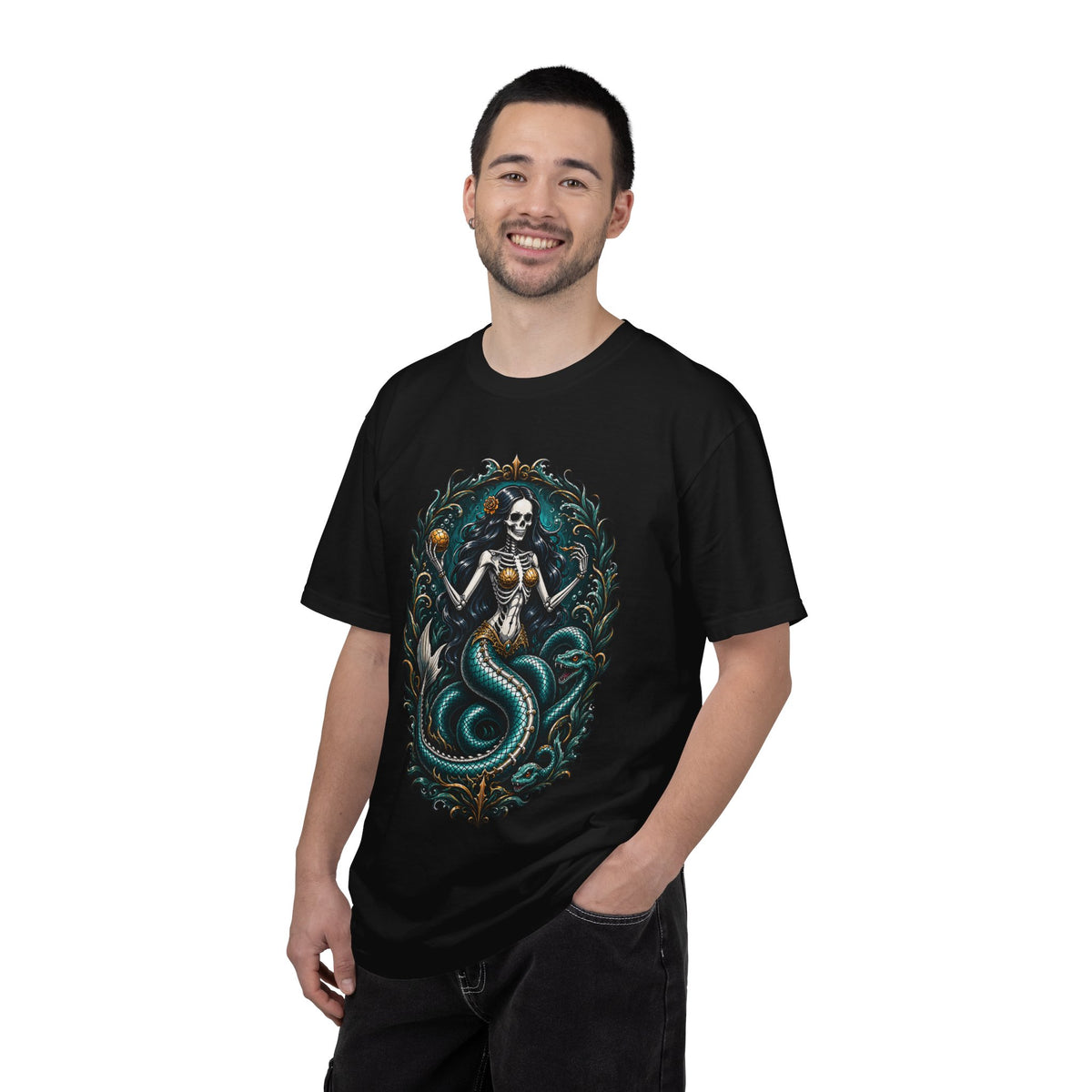 Skeleton Sea Siren Serpent Emblem T-Shirt Graphic