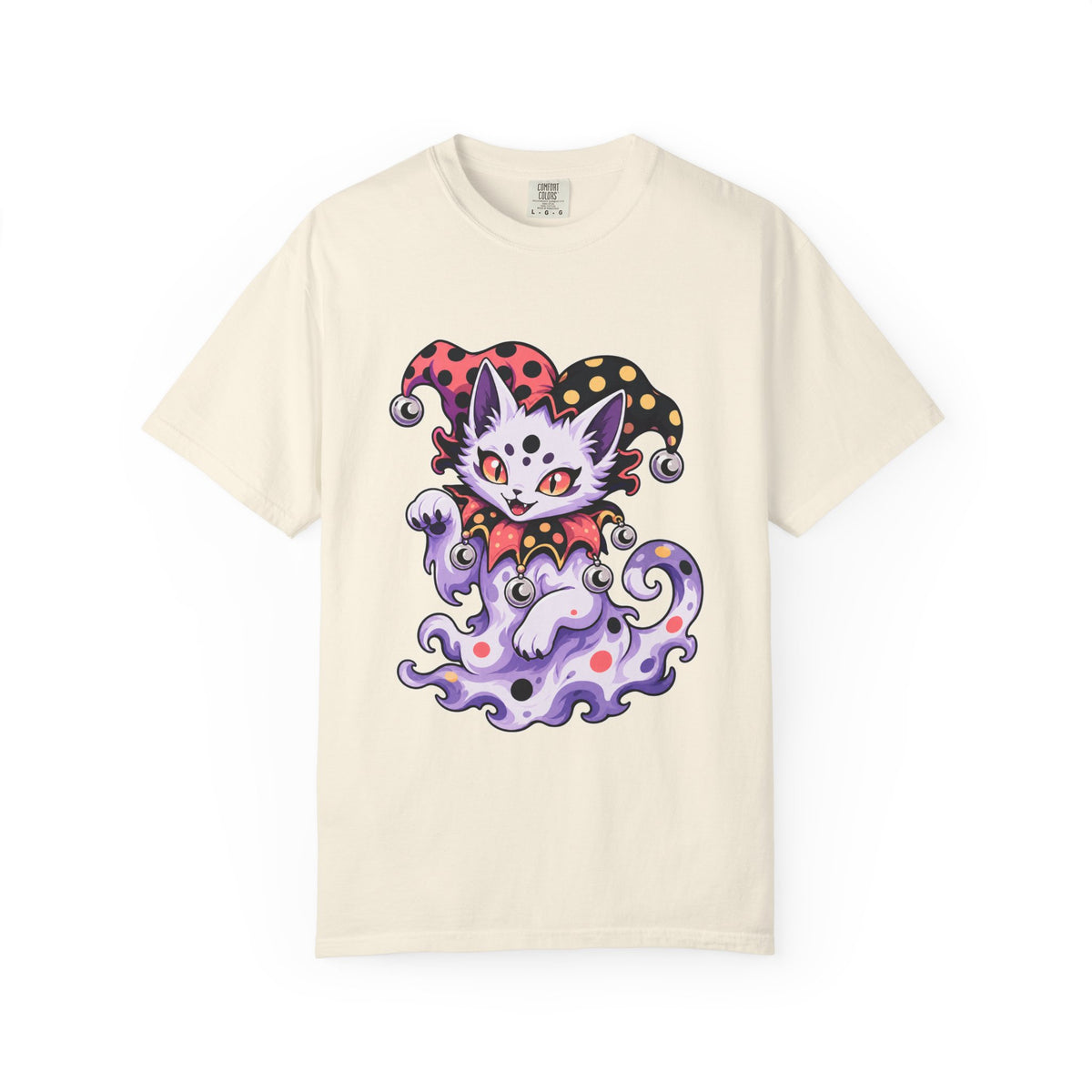 Polka-Dot Ghost Cat Jester T-Shirt Graphic