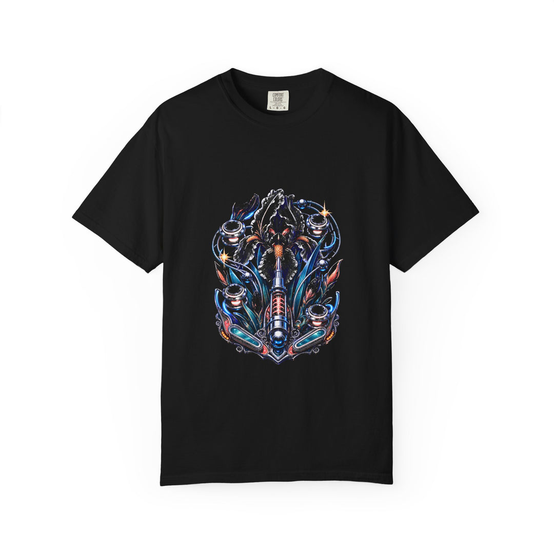 Retro-Futurist Botanical Pinball Iris T-Shirt Graphic