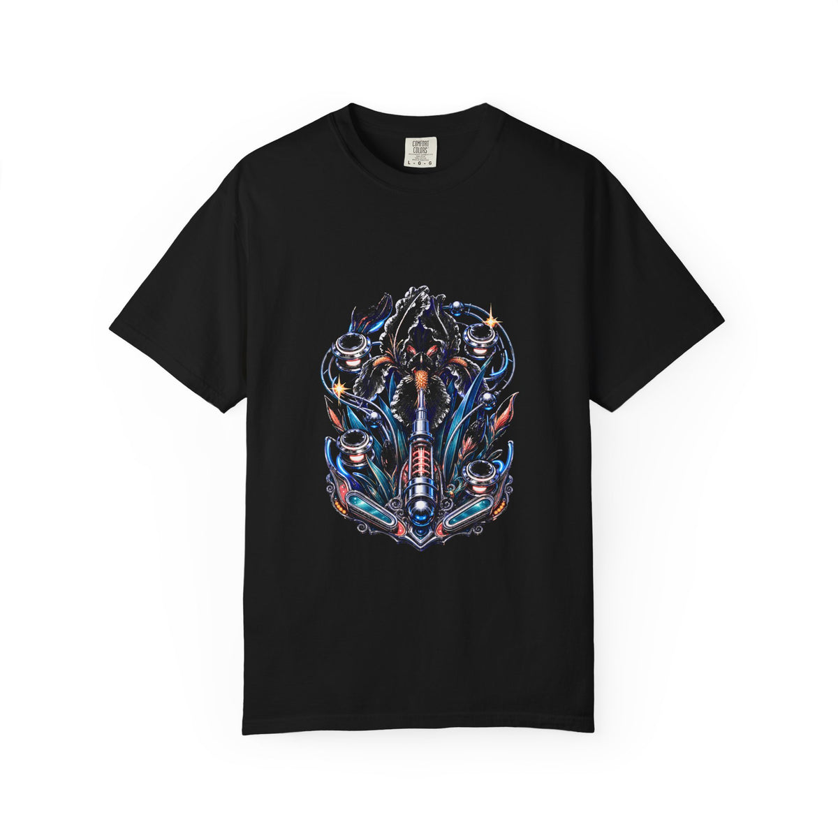 Retro-Futurist Botanical Pinball Iris T-Shirt Graphic