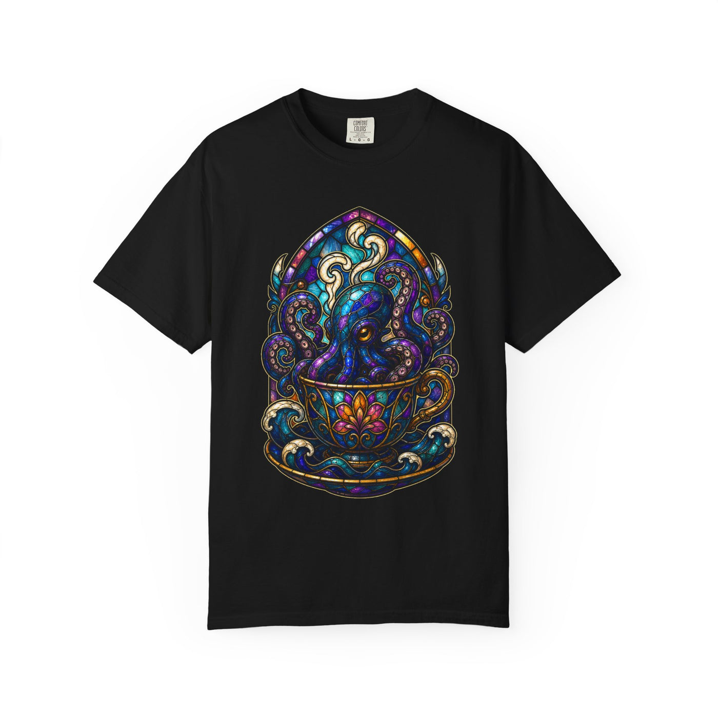 Stained Glass Teacup Kraken T-Shirt Graphic