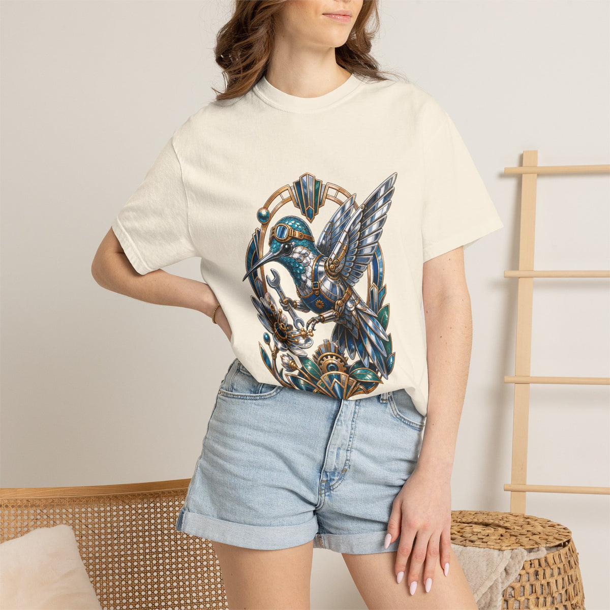 Chrome Neo-Deco Hummingbird Mechanic T-Shirt Graphic