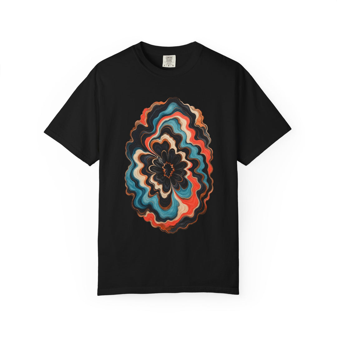 Obsidian Bloom Marbled Paper Vortex Graphic Tee