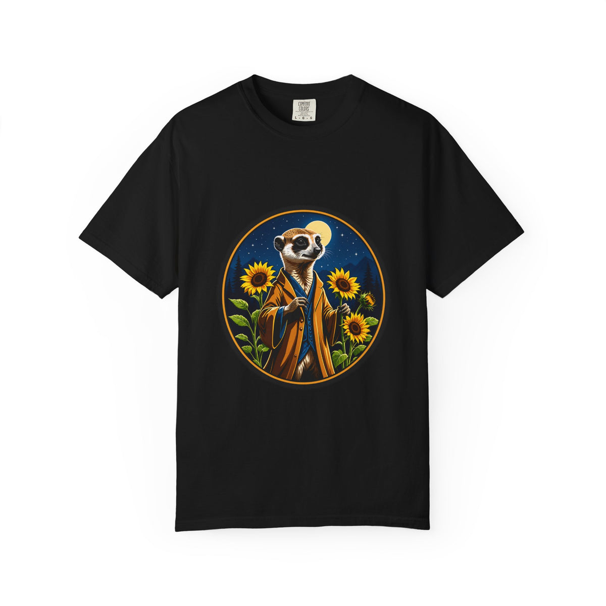 Moonlit Meerkat Sunflower Badge T-Shirt Graphic