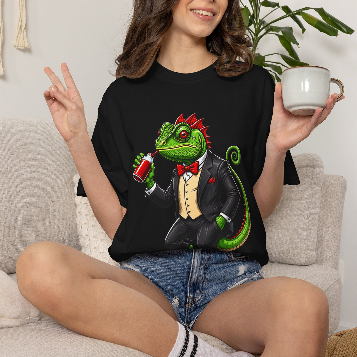 Tuxedo Chameleon Cartoon T-Shirt Graphic