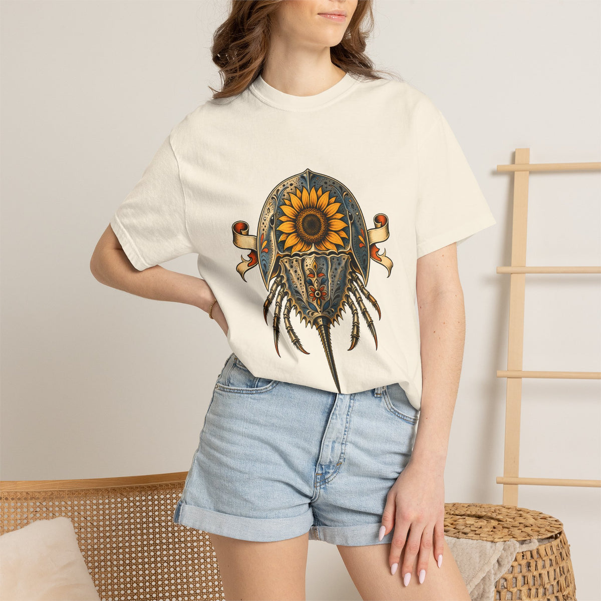 Tattoo Sunflower Horseshoe Crab Graphic Tee